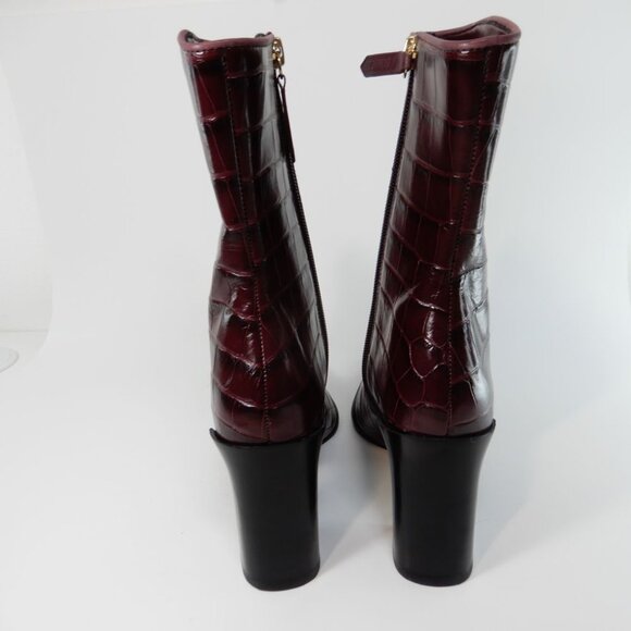 SCHUTZ Raffaela Booties Boots Heels Size 5 Merlot Wine Burgundy Croc Leather NEW - Picture 8 of 15